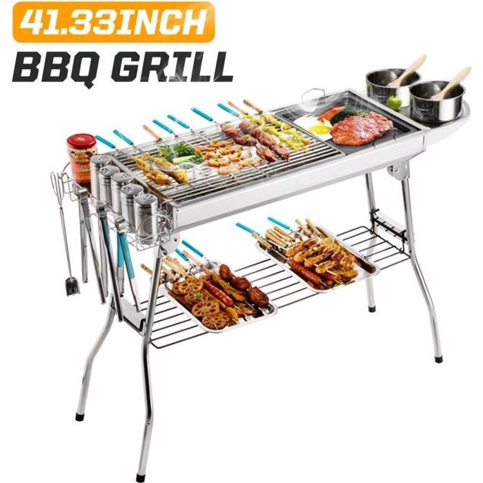 F/ête Vvciic Barbecue Rectangulaire Barbecue Portable en Plein Air Barbecue Au Charbon de Bois Camping Pique-Nique Cuisini/ère Cuisini/ère Barbecue /Étag/ère Barbecue Chariot pour Plage Jardin