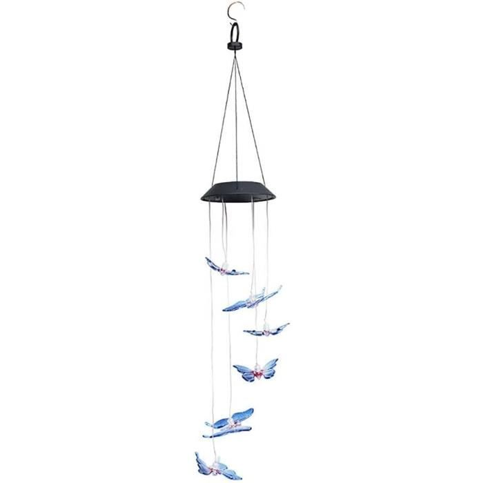 Lampe Solaire Décorative Avec Carillon à Vent Colibri - 62 Cm, LED 7 Couleurs Changeantes, énergie Solaire