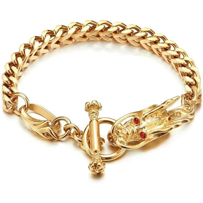 Bracelet Homme Crâne Biker Gothique Acier Inoxydable – Chaîne Gourmette Lien Franco Style Motard, Fermoir Solide