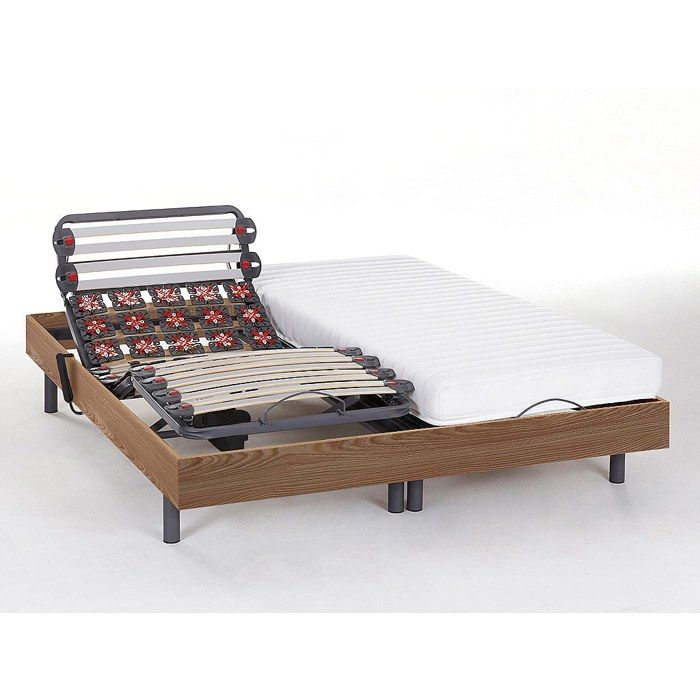 Lit électrique de relaxation lattes et plots + matelas accueil latex - 2 x 80 x 200 cm - Chêne - PANDORA II de YSMÉE Lit électrique de relaxation lattes et plots + matelas accueil latex - 2 x 80 x 200 cm - Chêne - PANDORA II de YSMÉE