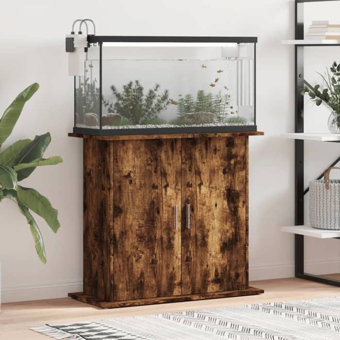 vidaXL Support aquarium bois d'ingénierie chêne fumé - vue 2
