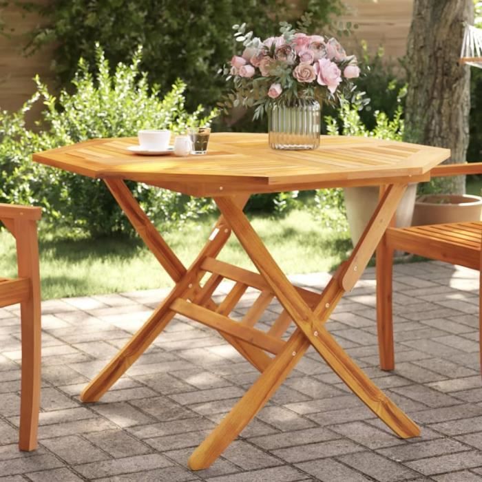 Meuble Table de jardin - pliable - Ø110x75 cm - bois dacacia solide 15.5 KG