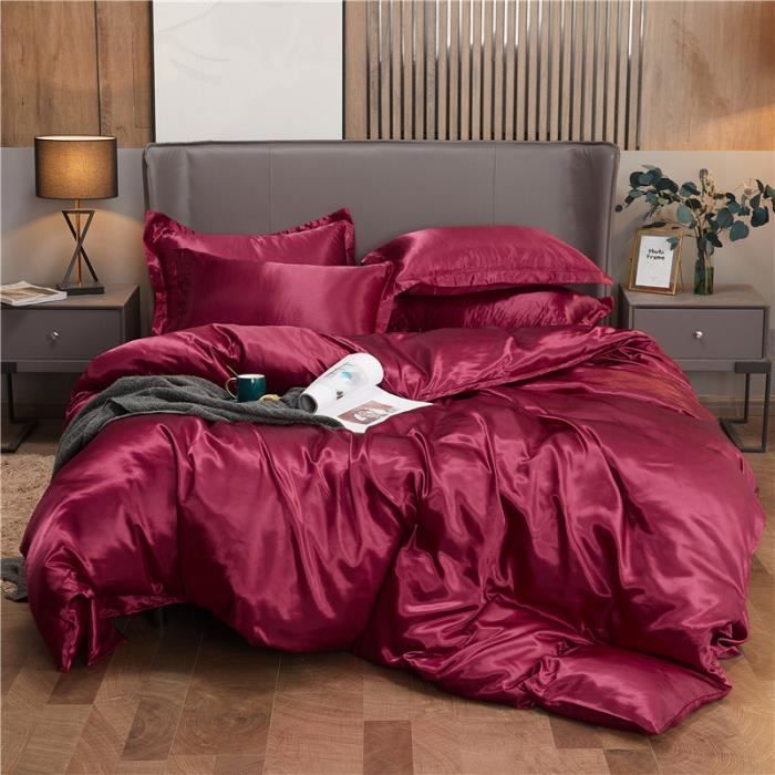 Parure De Lit En Satin Microfibre - 2 Pièces (housse De Couette + Taie D'oreiller), Douce Et Respirante, Fermeture éclair