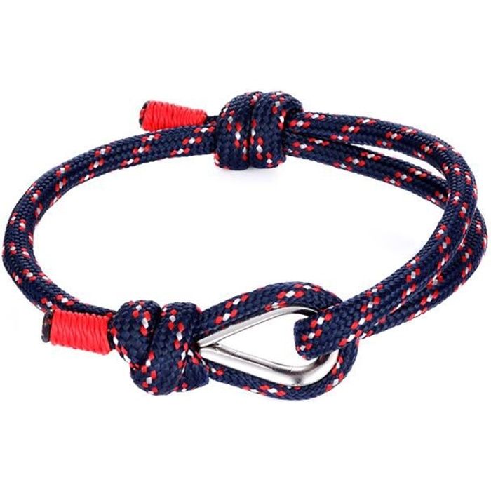 Bracelet en Corde Tressée - MARQUE - Modèle - Acier Inoxydable - Double Mousqueton - 21cm