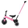 Tricycle pour enfant - HUOLE - Vélo Draisienne avec Putter - Siège Réglable - Rose-1