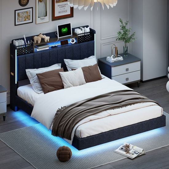 OOIILLEE Lit 140x200 Avec USB Et Tiroirs, Lit Double