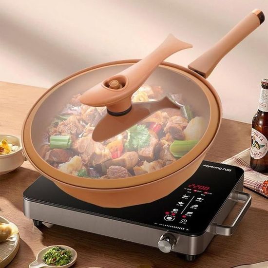 Poêle à frire antiadhésive avec couvercle, wok de 32 cm, compatible avec  tous les types de plaques, y compris l'induction, les grands woks et les