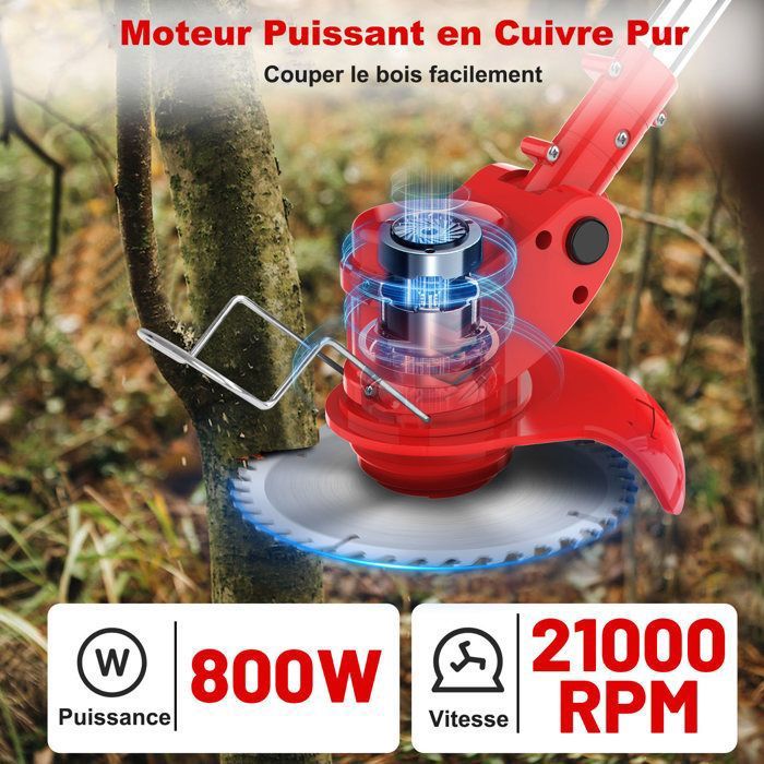 Coupe Bordure Sans Fil 21V Télescopique - Débroussailleuse Avec Batterie Et Lames Multiples