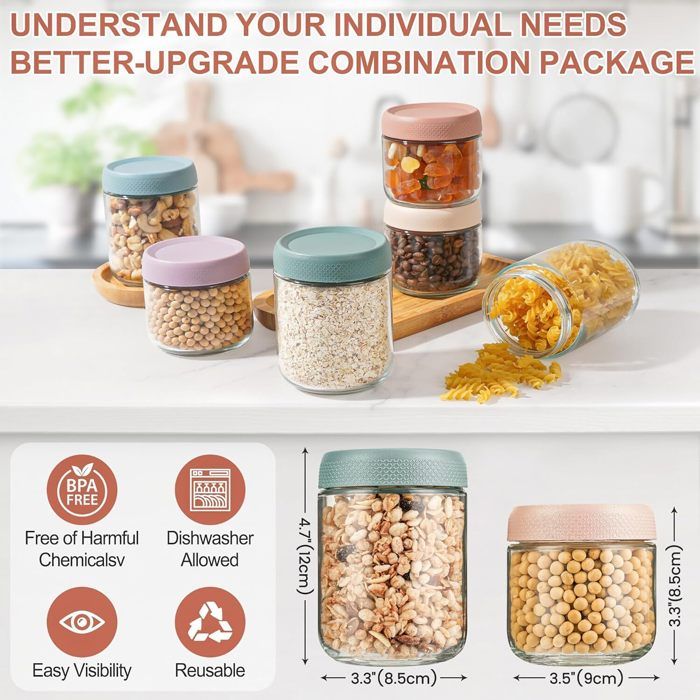QIMYGIFT Bocaux Overnight Oats 300ml Avec Couvercle - Lot De 4 Pour Repas Préparés Et Conservation QIMYGIFT Bocaux Overnight Oats 300ml Avec Couvercle - Lot De 4 Pour Repas Préparés Et Conservation