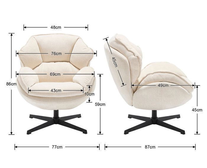 Fauteuil Salon Relax WOLTU Crapaud Tissu Chenille Crème - Dossier Large Et Pieds Métal Doré