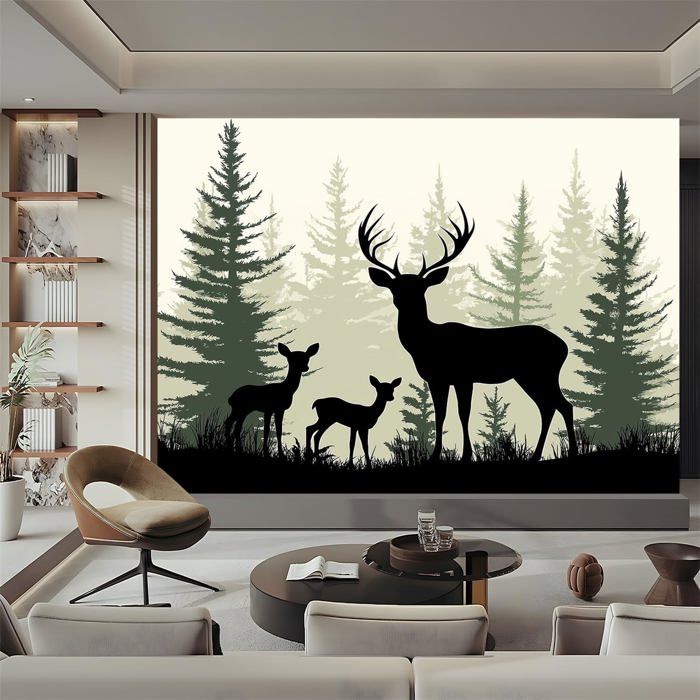Papier Peint Intissé Home Décoration – Motif Forêt, Noir Et Blanc, Rouleau 230x325 Cm, Facile à Poser