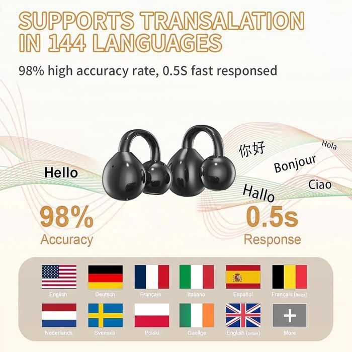 Écouteur Traducteur Instantané 144 Langues - Bluetooth 5.4, Traduction Vocale Temps Réel