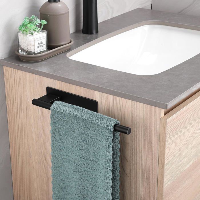 Porte-serviettes sans perçage, anneau porte-serviettes noir, sans perçage, pour cuisine et salle de bain, autocollant, en acier inoxydable
