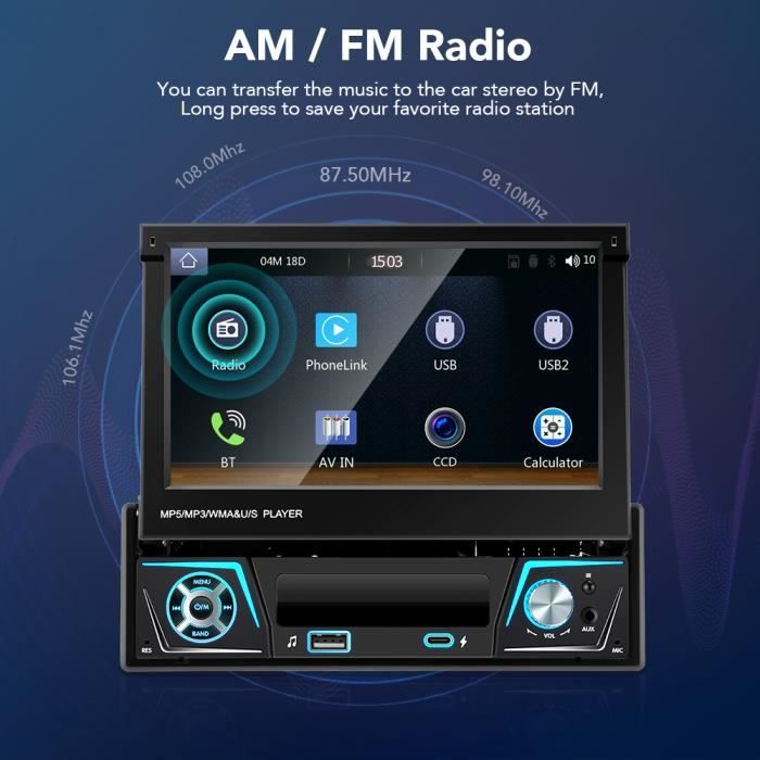 Universel 1 DIN Android 10 autoradio radio autoradio 7' rétractable Écran  tactile GPS WiFi Bt FM RDS aux Stereo Auto Radio - Chine Lecteur MP5 pour  voiture, MP5 7 pouces