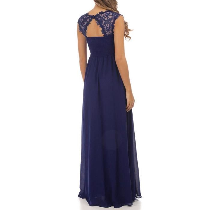 Robe longue bleu marine a dentelle Bleu Cdiscount Chaussures