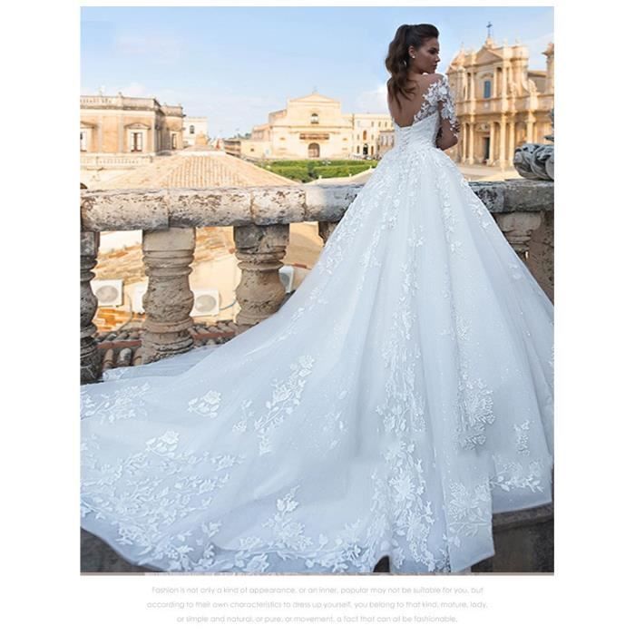 Nouveau modele Sexy Tulle V col Manches longues Robe de mariee Robes Blanc Cdiscount Pret a Porter