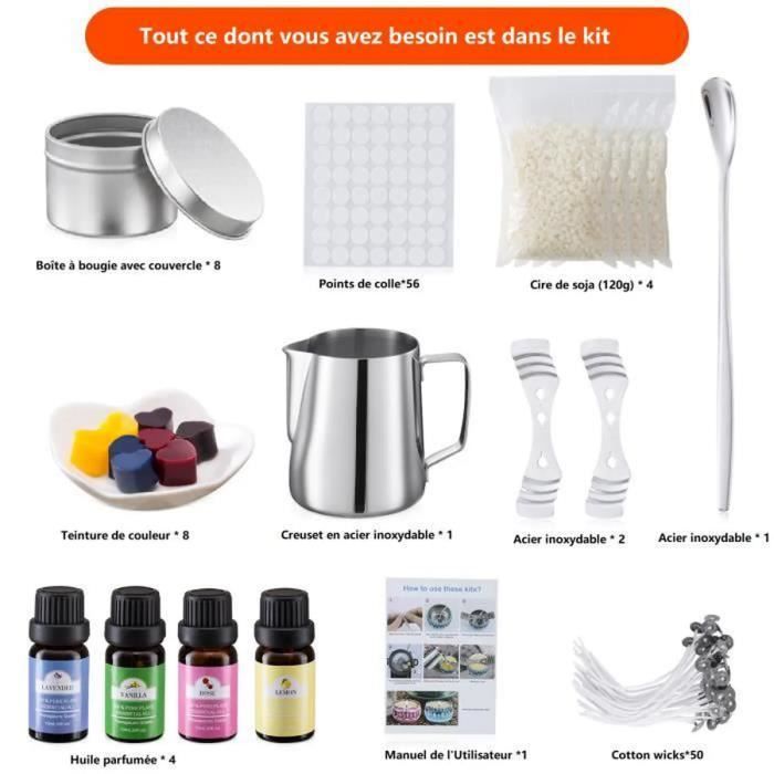 GiftPot Kit De Fabrication De Bougies De Cire Bricolage Parfumées,Coffret Cadeau De Bougies Parfumées Bricolage,Huile Parfumée, Colorants ,cire D'abeille