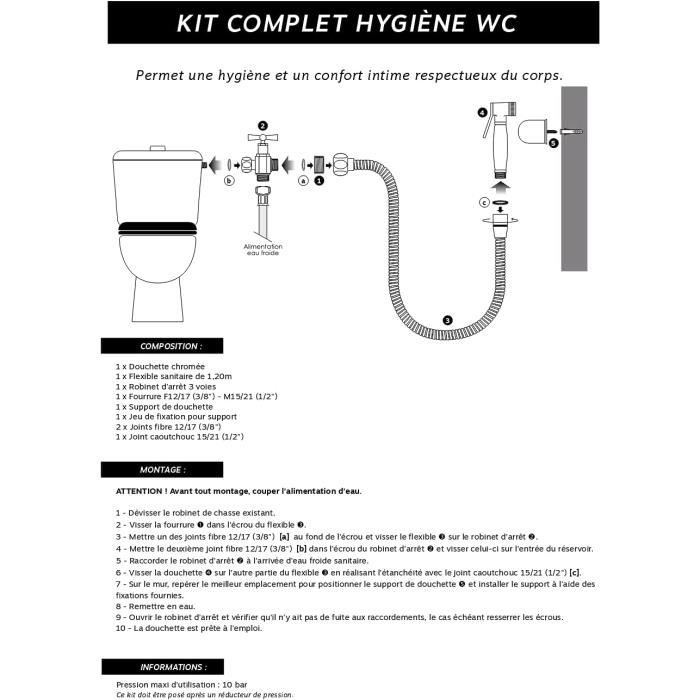 Kit Hygiène WC Confort avec Robinet + Support + Flexible + Douchette -  Arrivée Encastrée NOYON & THIEBAULT - Cdiscount Bricolage