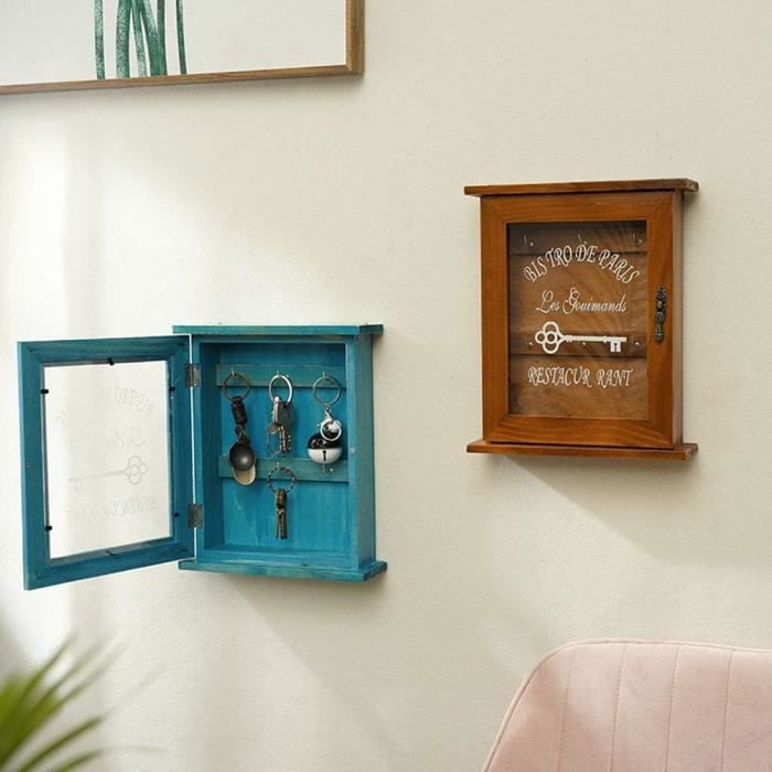 Relaxdays Boîte à clés 6 crochets, armoire à clef murale, rangement fermant  à clé, bois, HxlxP: 20,5 x 18 x 6 cm, nature