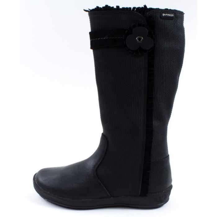 Bottes fille Garvalin en cuir noir 151624A Franges et motif fleur Confortables Noir Cdiscount