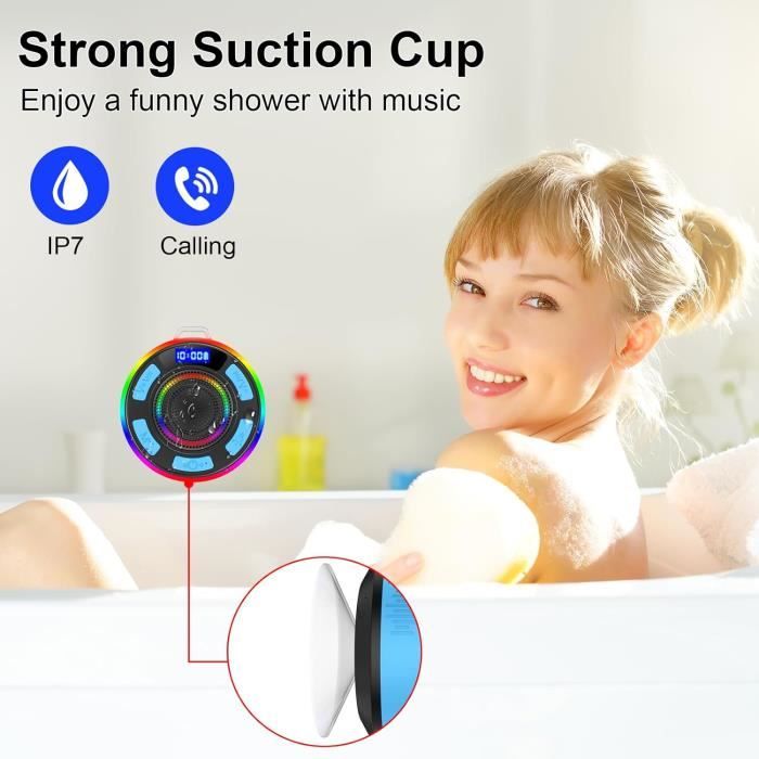 Enceinte Bluetooth Douche Étanche IP7 - Avec Micro, Ventouse Et Lumières LED