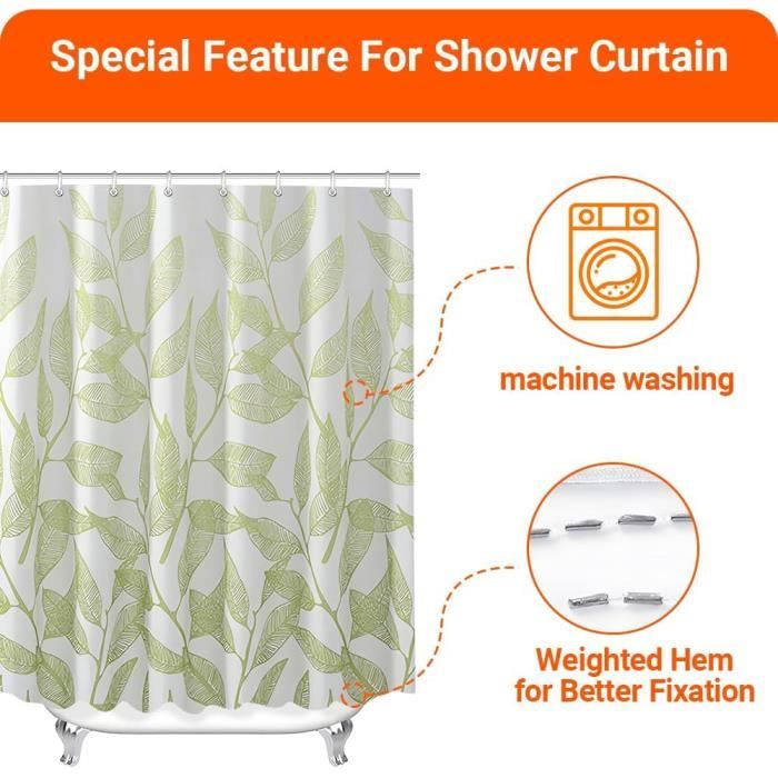 Rideau De Douche 180 X 200 Cm, Feuille Tropical Monstera, Polyester Imperméable Anti-moisissure Antibactérien, Durable Lavable Avec 12 Anneaux, Rideaux Pour Salle De Bain Baignoire - Plante Bananier