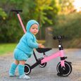 Tricycle pour enfant - HUOLE - Vélo Draisienne avec Putter - Siège Réglable - Rose-3