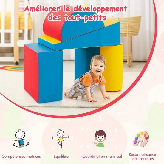 GYMAX Module Motricité Bébé En Mousse Colorée 5 PCS, Parcours Motricité