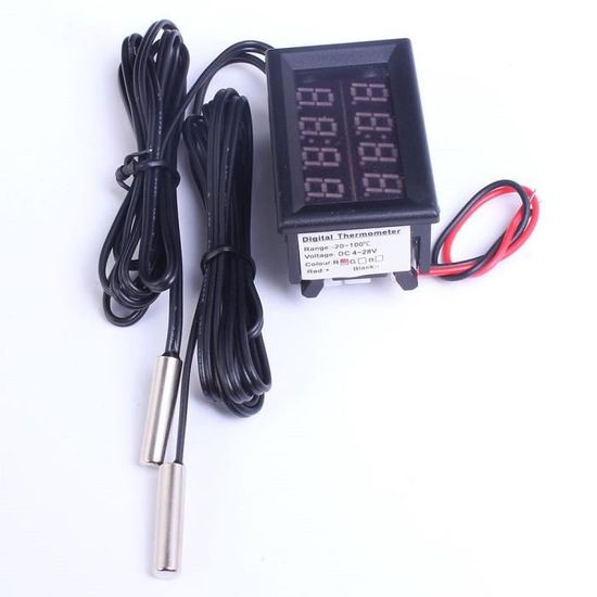 DC 4-28V Thermomètre numérique à double affichage NTC Imperméable Sonde Métal