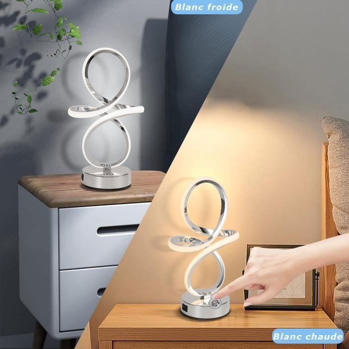 Lampe à poser Contrôle Tactile LED Lampe de chevet lumière éclairage  Dimmable 3 couleurs Lampe table avec port USB support,aluminium
