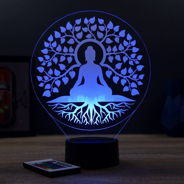 Lampe 3D Bouddha Arbre De Vie Personnalisable - 16 Couleurs, USB/Piles, Veilleuse Ambiance Zen