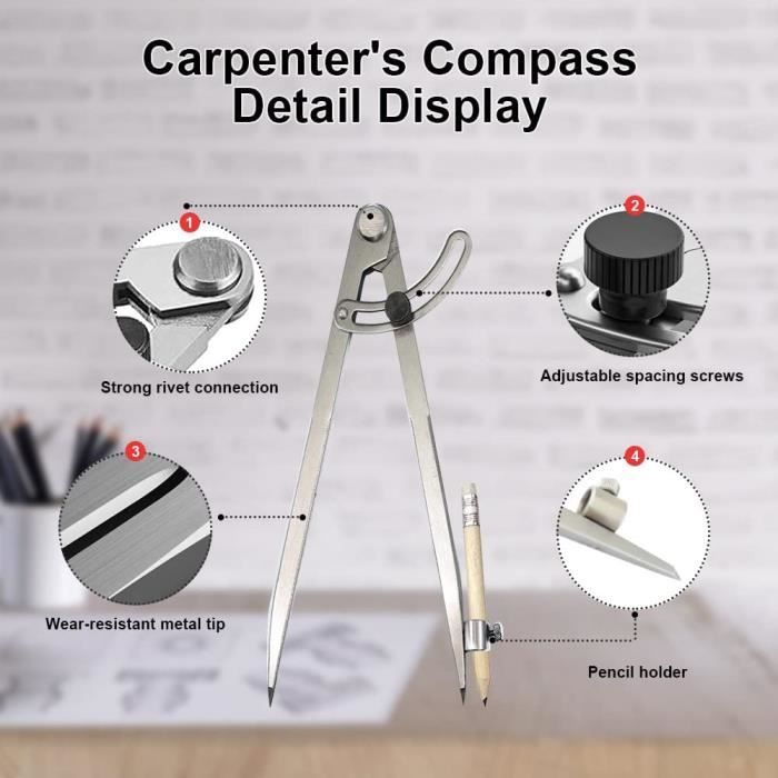 Compas Menuisier Professionnel Molyorch 200mm - Acier Carbone Précision Pour Cercles Et Marquage