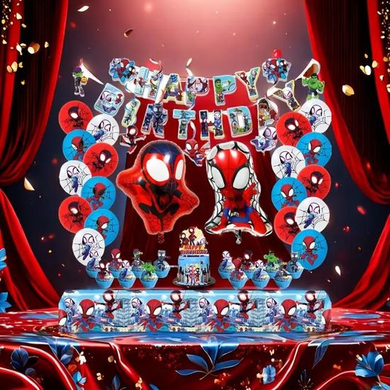 Décoration Anniversaire Spider-Man 4 Ans – Kit Ballons Toile D'araignée, Chiffre 100 Cm, Banderole – Thème Rouge Et Bleu - 8