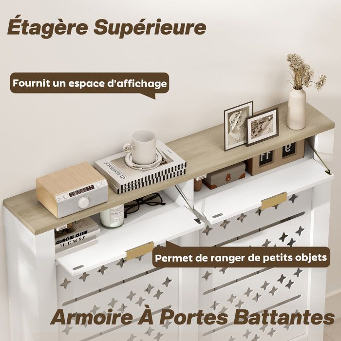 HOMCOM Couvercle de radiateur avec placards rabattables, cache HOMCOM Couvercle de radiateur avec placards rabattables, cache