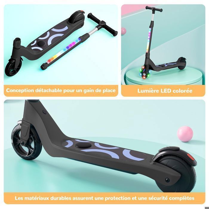 Trottinette électrique Urbanvoy Enfant 6-12 Ans – 2 Vitesses, LED, Frein électronique, Autonomie 5-8km, Pliable