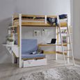 Lit mezzanine 90x190 cm avec bureau chauffeuse et rangements en bois et blanc ARMAND-0