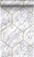papier peint hexagone effet marbre blanc, gris et or - 50 x 900 cm - 347808-0