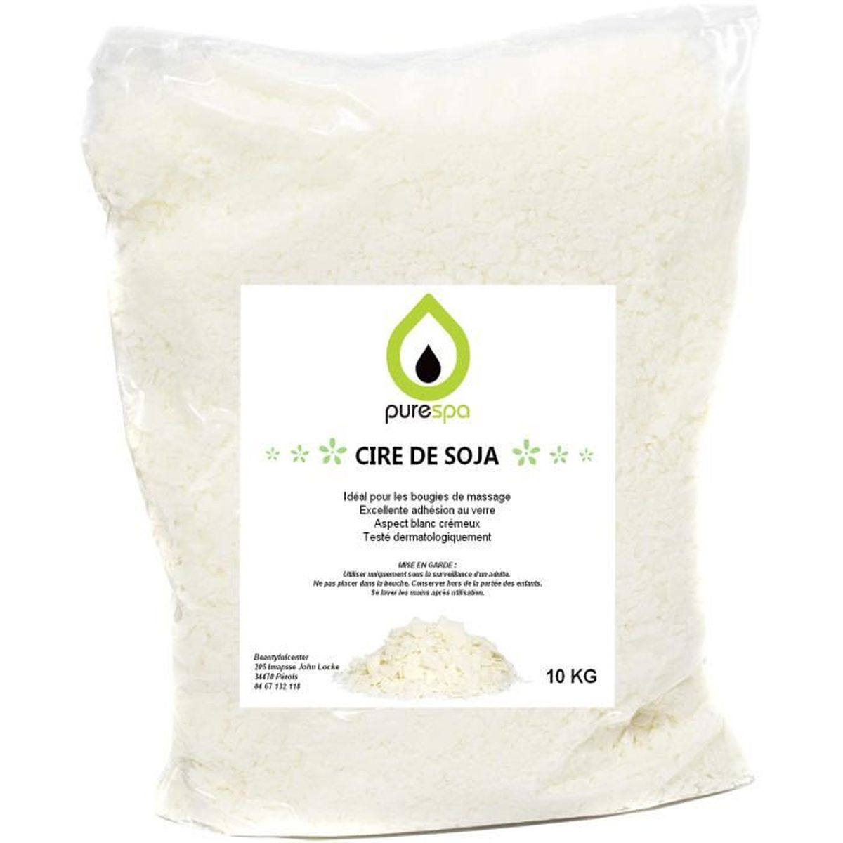 Cire de soja Blanc 10KG PURESPA, pour fabriquer Bougies et Bougies de Massage livraison Gratuite