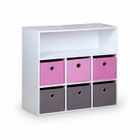 SWEEEK Meuble de rangement pour enfant. blanc - Camille - avec 7 compartiments et 6 paniers gris et roses