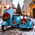 Vespa scooter moto électrique double pour enfants - ORYXEARTH - Bleu - 6V - 3-4 km/h