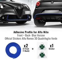 Kit Alfa Romeo Mito Voiture Profil Adhésif Antérieur Postérieur Bleu + 2 Quadrifoglio Verde Autocollant 3D