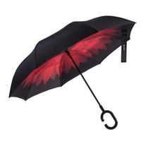 Glamore Parapluie Inverse Inversé Canne Automatique Grande Taille Etanche Anti UV Anti-Vent Anti-Retournement Manche C Noir Rouge