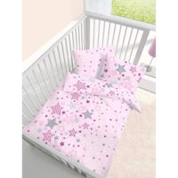 Parure de lit bébé en flanelle étoiles rose violet gris - Taille 40 x 60 + 100 x 135 cm - Fabriqué en Allemagne:  Bébés &