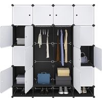 Armoire de penderie Cube avec Portes, Armoire de Rangement modules, 14 Cubes, 145x35x165cm, Blanc et noir 0212XJYJ