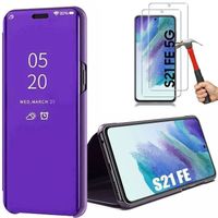 Coque pour Samsung Galaxy S21 FE Violet + 2 Verres Trempés, Protection 360 Degré Anti-Rayure Smart Case