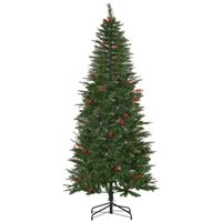 HOMCOM Sapin de Noël artificiel 746 branches avec houx + support pied pliable hauteur 210 cm vert