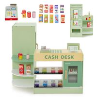 COSTWAY Marchande Enfants 29 PCS Avec Chariot, Scanner Lumineux Et Son - Supermarché Jouet Pour Enfants 3+ Ans