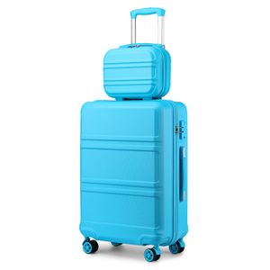 SET DE VALISES Kono Set de 2 Valise de Voyage 55cm Valise Rigide ABS Bagage Cabine à 4 roulettes et Serrure TSA + Portable Vanity Case , Bleu