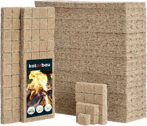 CHEMINÉE D'ALLUMAGE BARBECUE Cubes Allume feu cheminée en laine de bois - 1200 pièces - pour un allumage rapide dans la cheminée, le gril - KOTARBAU®