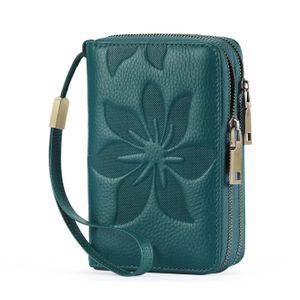 Porte-Clés Cuir Véritable Femme - Étui Porte-Monnaie Compact Avec 2 Compartiments Zippés - 11.5 X 8 X 3.5 Cm